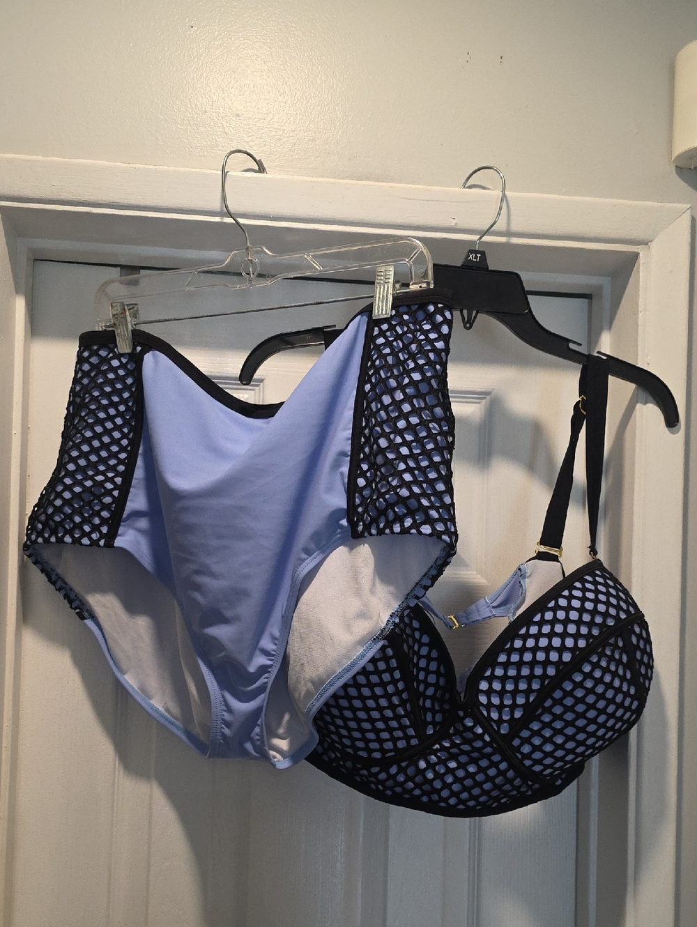 Ashley Stewart Light Blue and Black Mesh Bikini Set